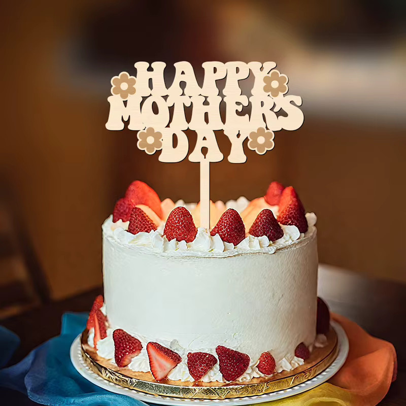 YOMDID Happy Mother's Day Kuchenaufsatz aus Holz mit Blumen als Kuchendekoration - Bild 2