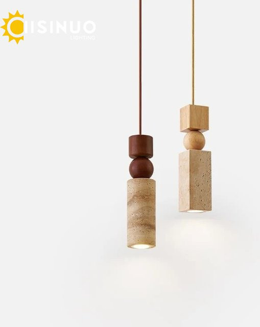IISINUO Wabi Sabi Vintage Pendelleuchte aus gelbem Travertin-Stein für Wohnzimmer, Schlafzimmer und Küche - Bild 1