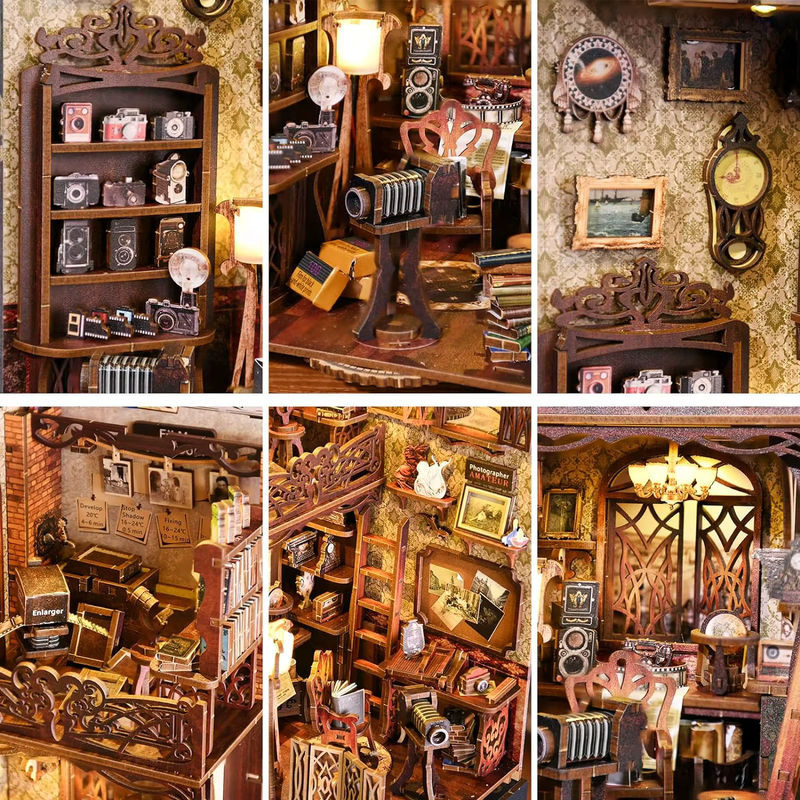 ATUBAN Book Nook Kit DIY Puppenhaus 3D Holzpuzzle als Vintage Bücherregal Einsatz in Orange und Mehrfarbig mit floralem Design - Bild 4