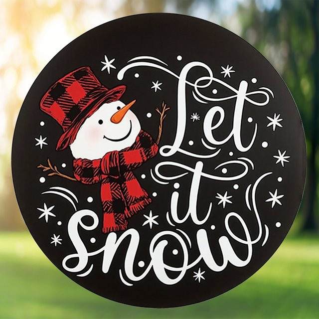 Vintage Schneemann Wanddekoration Let It Snow von Potdemiel in Rot und Schwarz aus Aluminium - Bild 1