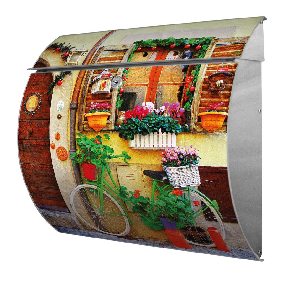 Burg-Wächter Toscana Briefkasten bunt mit Motiv Grünes Fahrrad aus Stahl und Edelstahl mit Personalisierung B/H/T: 38 x 33 x 11 cm - Bild 1