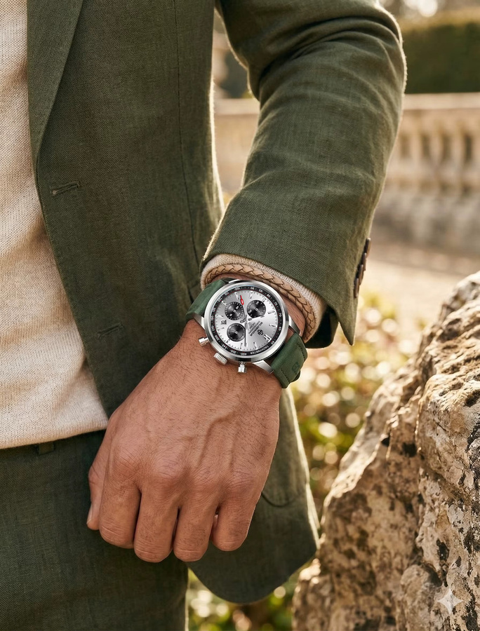 GOLDENHOUR Chronograph, Herren, Grün, Quarz, Leder, wasserdicht - Bild 4