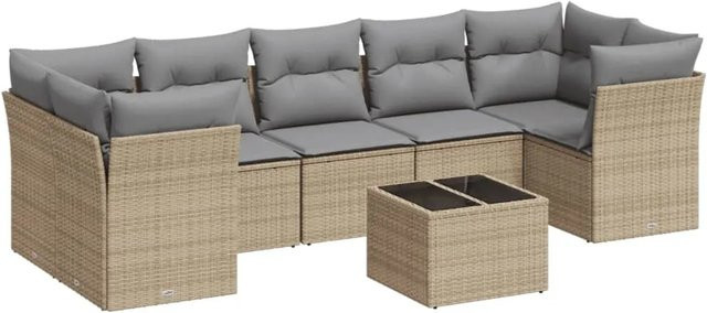 vidaXL 8-teilige Garten-Sofagarnitur in Beige-Grau aus PE-Rattan mit Polsterkissen und Stauraum - Bild 1