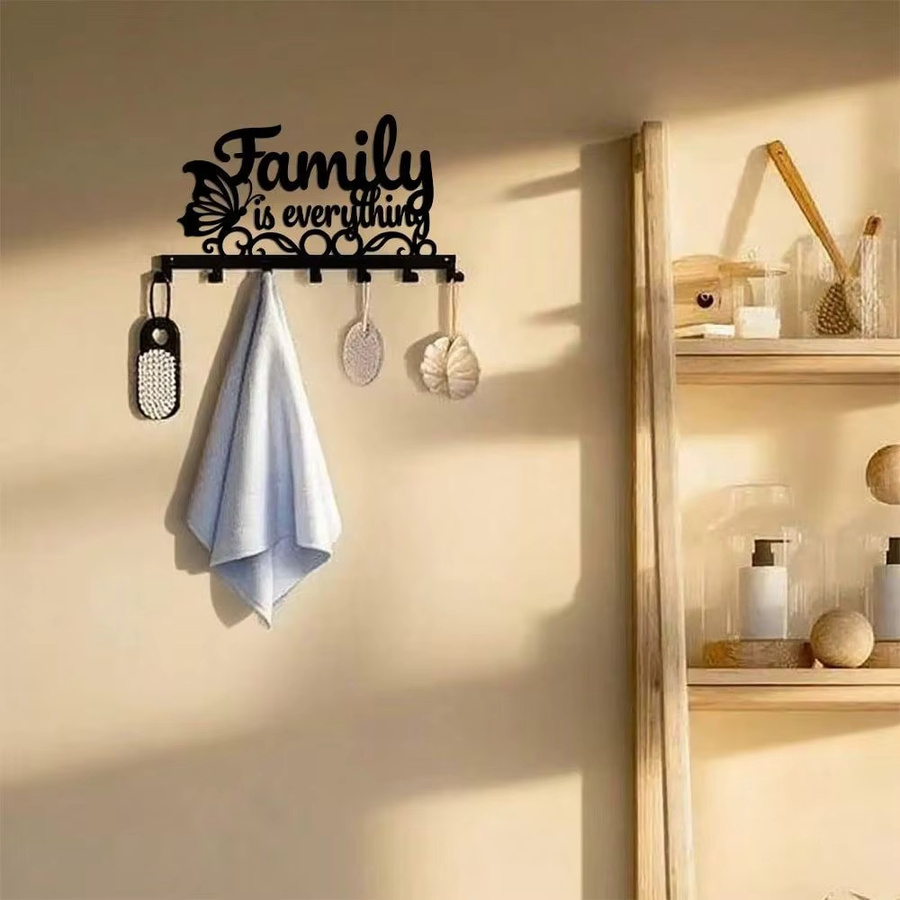 CIFBUY Family First Schlüsselhalter aus Metall mit 7 Haken, rustikaler Wandorganizer für Flur und Eingangsbereich - Bild 5