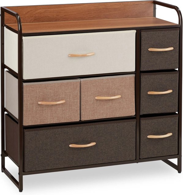 Relaxdays Schubladenschrank in Creme und Holzoptik aus MDF und Stahl, B/H/T: 79 x 80 x 31,5 cm - Bild 1