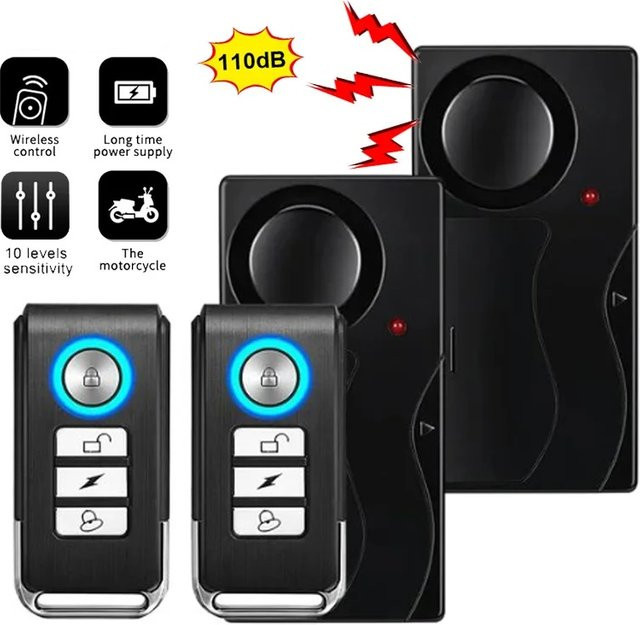 Kabelloses Vibrations-Alarmsystem mit Fernbedienung und 110dB Alarm für Tür, Fenster, Motorrad und Fahrrad in Schwarz mit WiFi-Funktion - Bild 1
