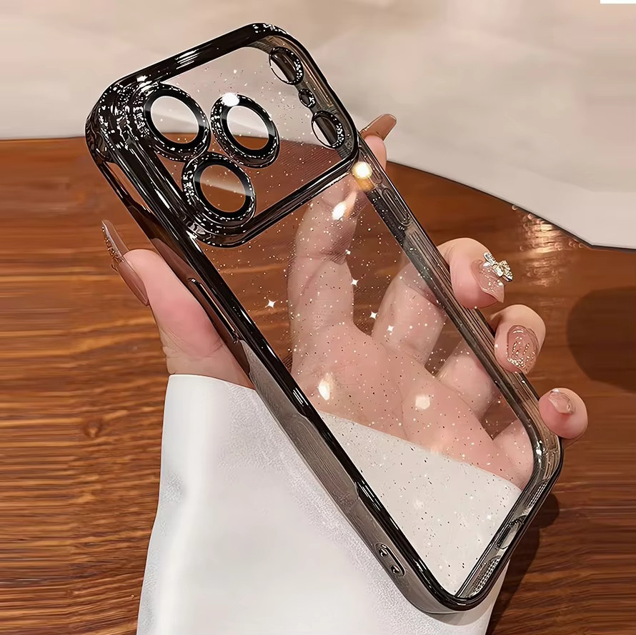 Loobival Glitzer Handyhülle aus Hartschalen-PC mit Objektivschutz für iPhone 11 bis 17 Pro Max, Transparent Pink - Bild 2