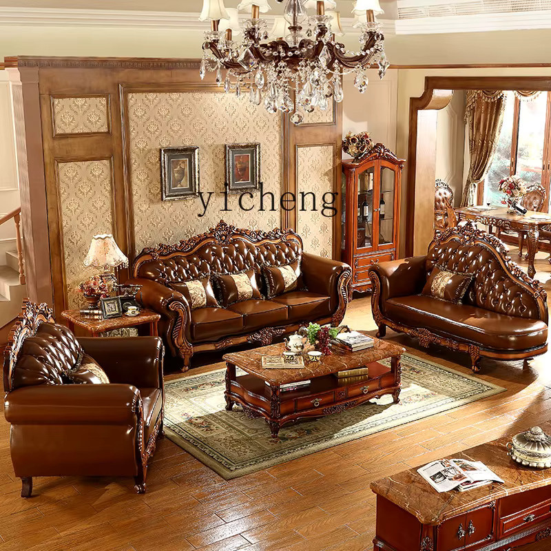 TQH Mid Century Ecksofa aus Leder in Braun mit passenden Kissen im L-Shape Design - Bild 2