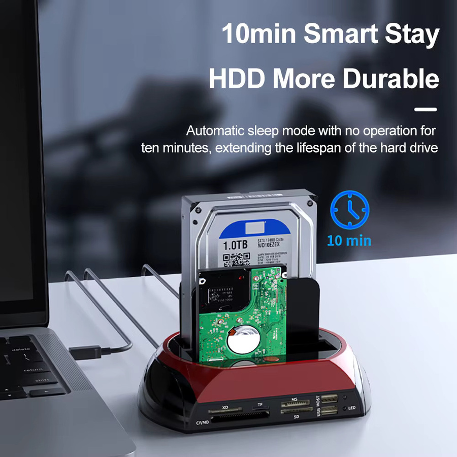 Kebidu 10-in-1 Externe Festplatten Dockingstation mit USB 3.0, IDE und SATA Dual Bay, One Touch Backup, Kartenleser und USB-C, Schwarz - Bild 4