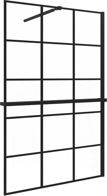 AICA Walk In Duschwand aus Nano Glas mit Gitter-Dekor und Duschregal, Schwarz, B: 140 cm, H: 200 cm, Glasstärke: 8 mm - Bild 1