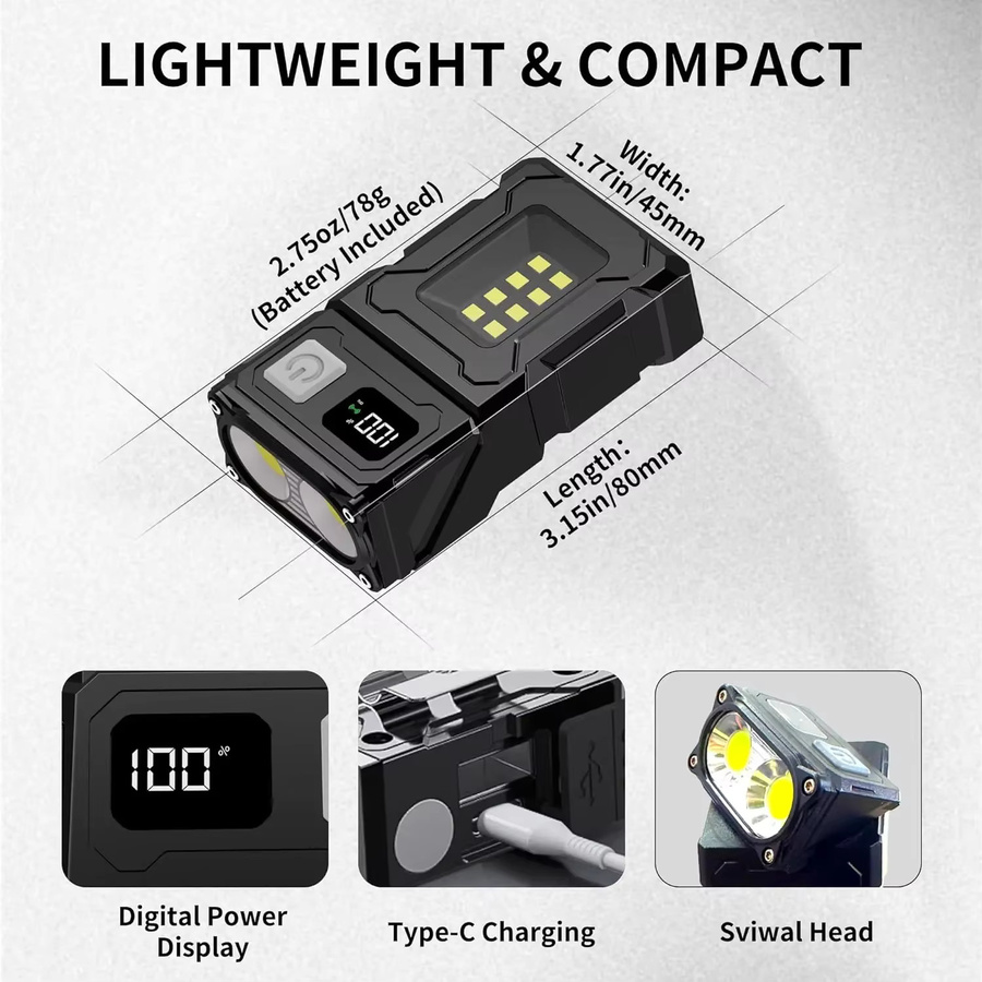 XIWANGFIRE MINI USB wiederaufladbare LED-Taschenlampe in Schwarz mit Magnet und seitlicher COB-Notbeleuchtung - Bild 5