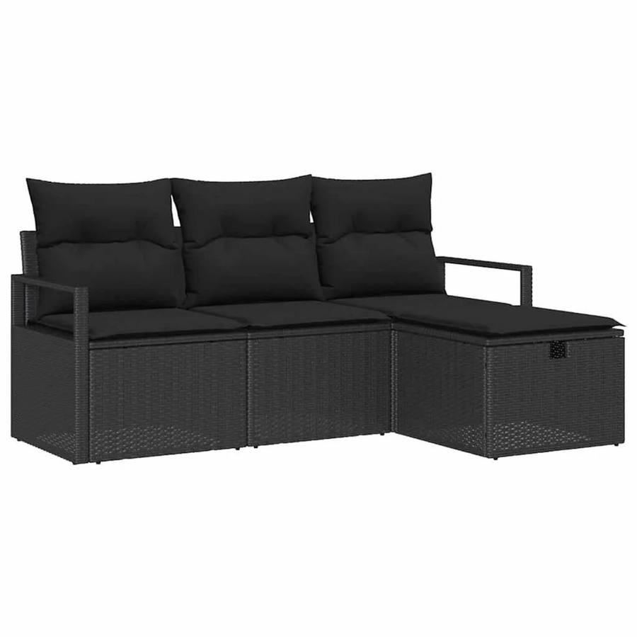 vidaXL Lounge-Gartenmöbel Set aus Poly-Rattan in Schwarz mit Ecksofa, Sesseln, Ottoman und integriertem Kissen-Speicher - Bild 2