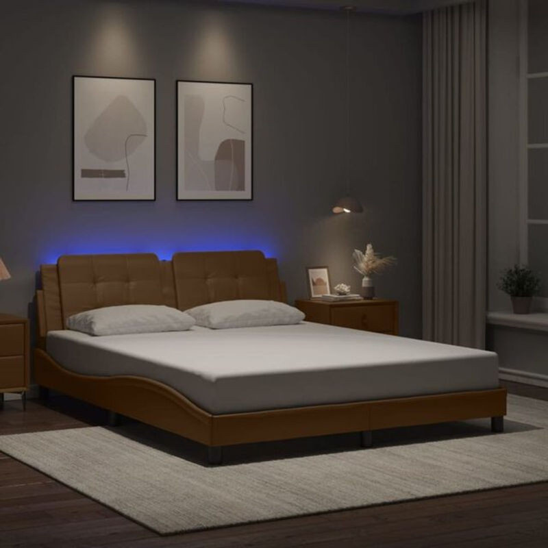 Modernes Polsterbett Zadar von vidaxl mit LED-Beleuchtung aus Kunstleder in Cappuccino-braun, B/T: 160 x 200 cm - Bild 1