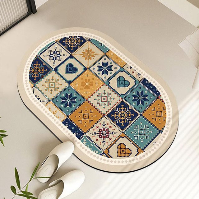 Rutschfeste U-förmige Diatomit-Badezimmermatte von Yiran Furniture in Blau mit antikem Design, Breite: 40 cm, Tiefe: 60 cm - Bild 1