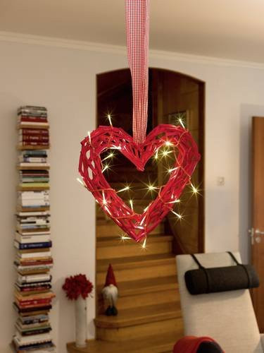 Konstsmide Holz-Figur Herz in Warmweiß und Rot für Weihnachten und Advent im Landhausstil - Bild 1