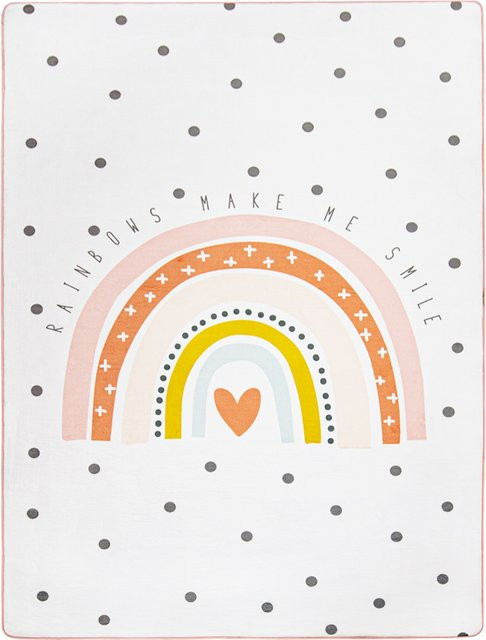 Waschbarer Kinderteppich Chiko in Beige mit Regenbogen-Design, rutschfest und fußbodenheizungsgeeignet, B: 80 cm, L: 150 cm - Bild 1