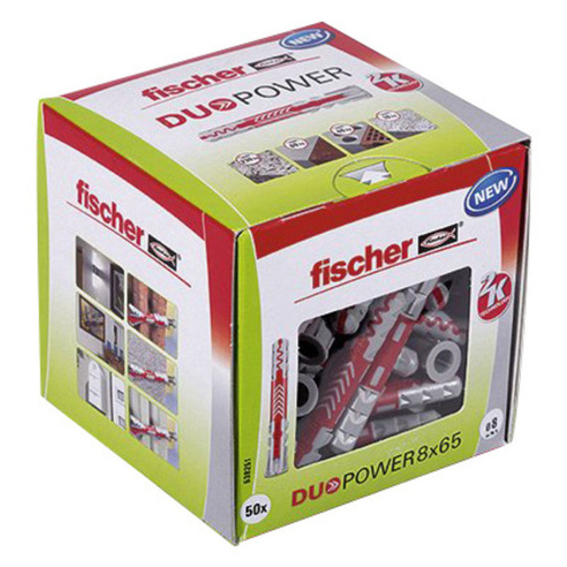 Fischer Universaldübel DuoPower aus Nylon, Grau und Rot, 50 Stück, Durchmesser: 8 mm, Länge: 65 mm - Bild 3