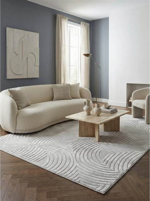 Kadima Design Teppich Kurzflor ILLER in Silber und Weiß mit 3D-Design und abstraktem Muster, B/T: 80 x 250 cm - Bild 1