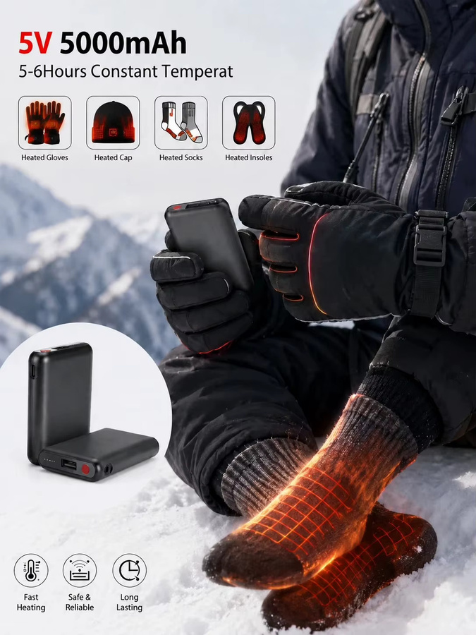 YTBNA Heizbatterie 5V 5000mAh wiederaufladbar in Schwarz für Heizwesten und Heizsocken - Bild 3