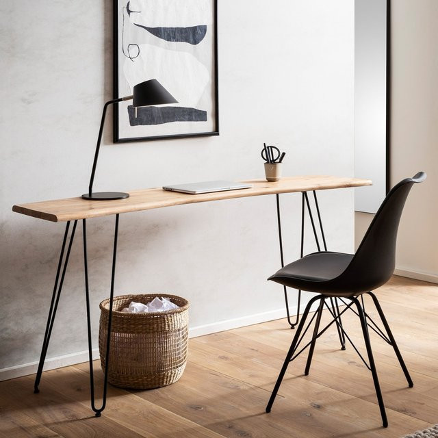 Schreibtisch FineBuy aus Akazie Massivholz in Braun mit Baumkante und Live Edge Design für dein Home Office - Bild 1