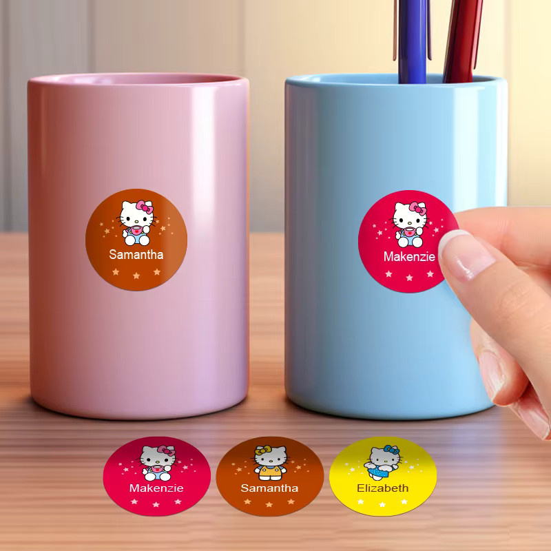 Personalisierte Sanrio Hello Kitty Namensaufkleber in Multicolour, individuelle Cartoon-Etiketten aus Papier für vielseitige Anwendungen - Bild 2