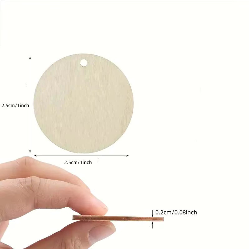 100 runde Holzkreise in Beige als Münzscheiben mit Loch für deine DIY-Bastelarbeiten und Dekorationen - Bild 3
