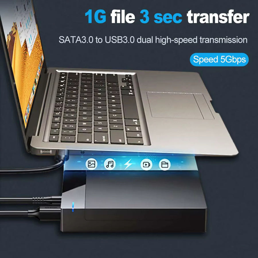Kebidumei USB 3.0 HDD-Gehäuse für 2,5 und 3,5 Zoll SATA Festplatten, Externer Festplattenadapter mit 5Gbps, Schwarz - Bild 3