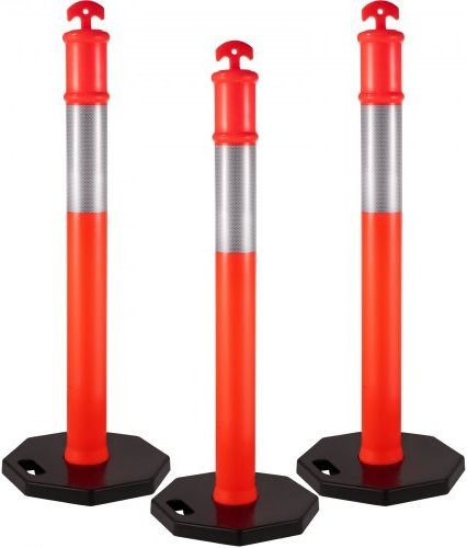 VEVOR Verkehrsleitkegel Set aus 3 Stück, Orange, Höhe: 110 cm, mit reflektierendem Band und Gummibasis - Bild 1