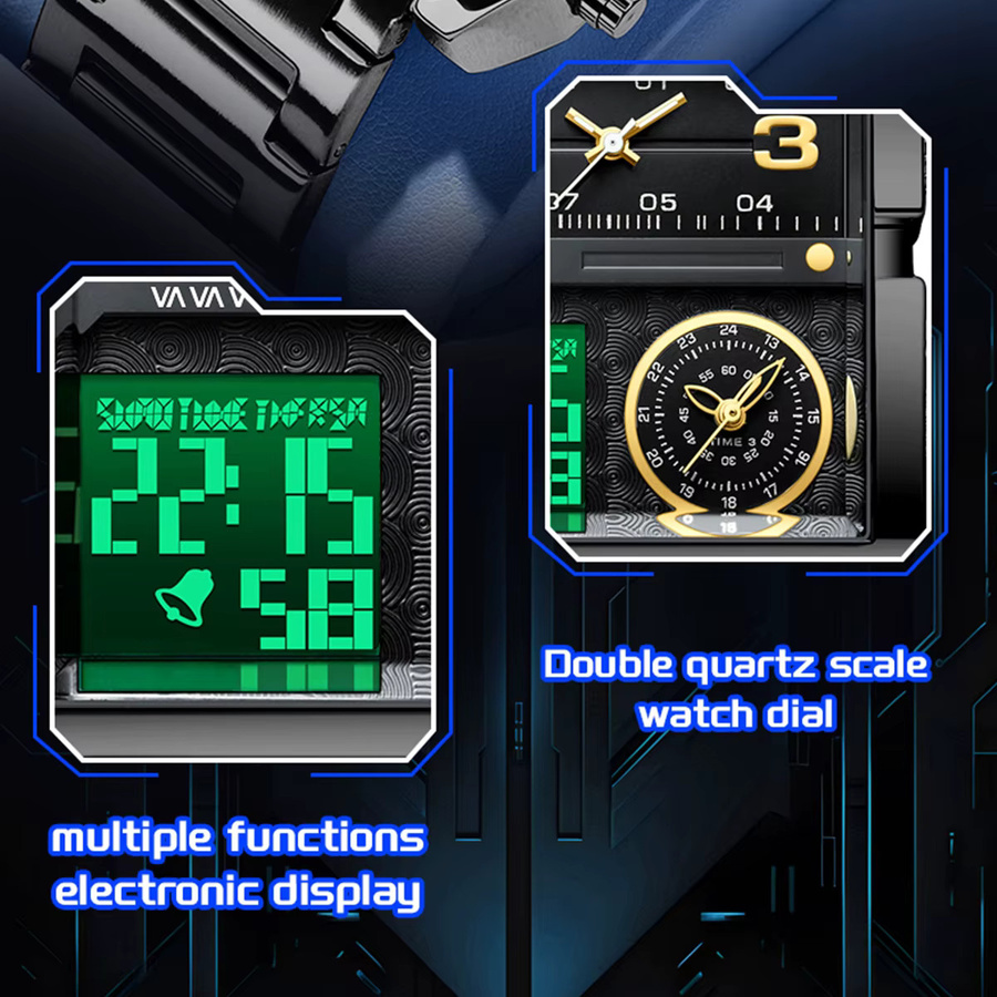 VA VA VOOM Digitaluhr, Quarz, Edelstahl, Gold, Schwarz, Herren - Bild 3
