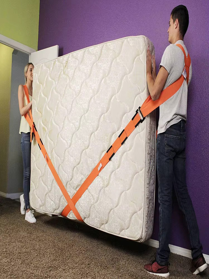 Verstellbare 2-Personen-Möbeltransportgurte in Orange mit Cam-Buckle für Sofa, Matratze und Geräte - Bild 7