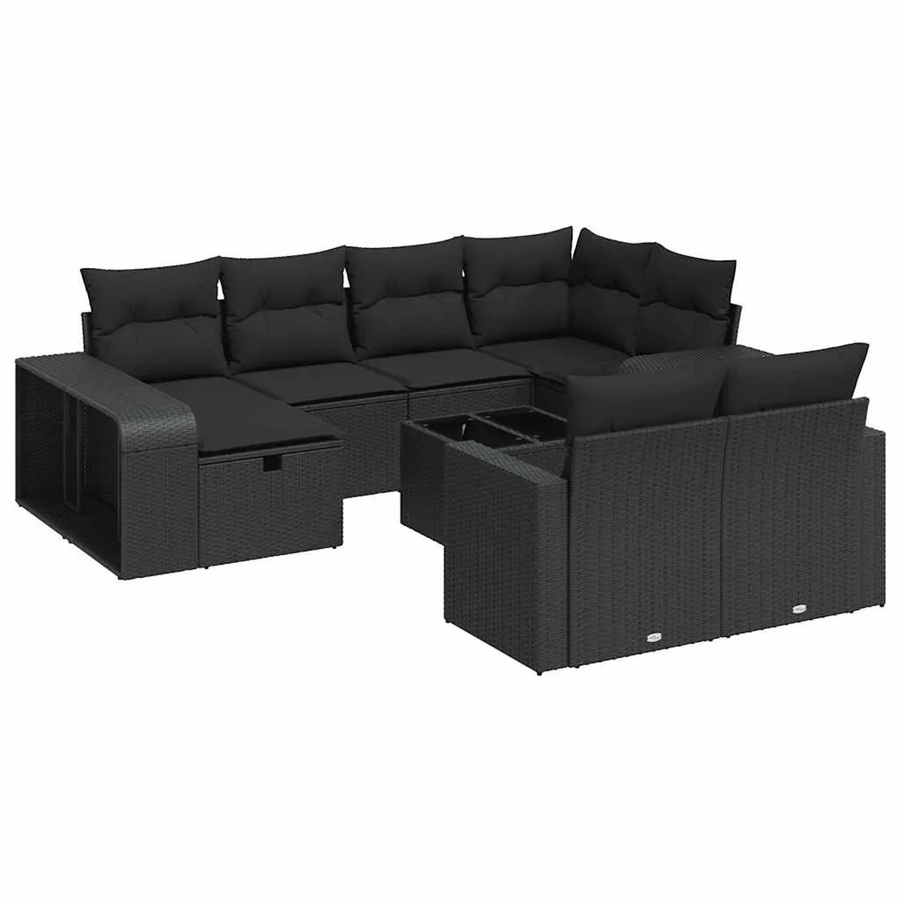 vidaXL 11-teilige Garten-Sofagarnitur in L-Form aus schwarzem Poly-Rattan mit wetterfesten Kissen und pulverbeschichtetem Stahlgestell - Bild 2