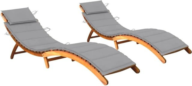 vidaXL Sonnenliegen Set aus 2 Stück aus Massivholz Akazie mit grauen Auflagen für Garten und Terrasse - Bild 1