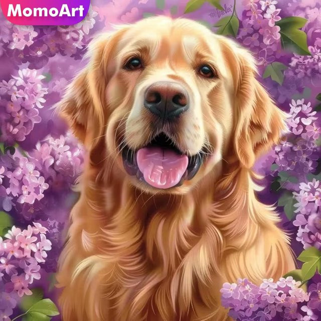 Momoart Diamantmalerei Hund und Blumen DIY Diamantmosaik in Multicolour, Rund, 20 x 20 cm - Bild 1