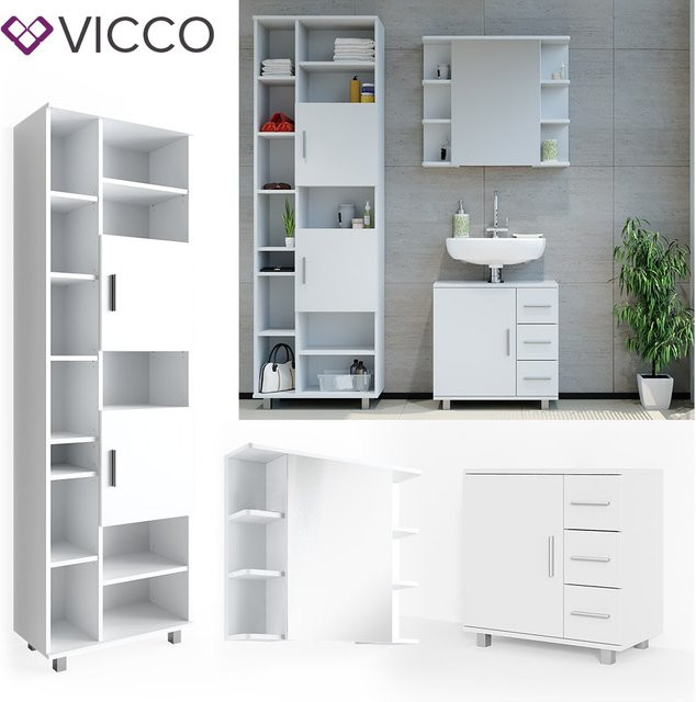 Vicco Badmöbel Set Ilias Weiß, 3-teilig mit Unterschrank, Spiegel und Kommode, Breite: 60 cm - Bild 1