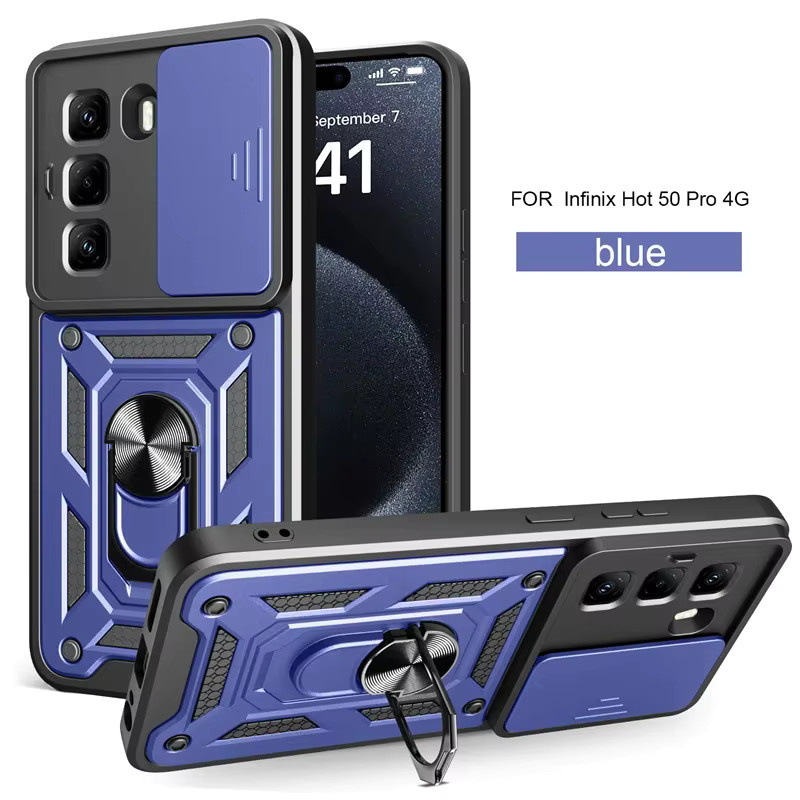 Stoßfeste magnetische Ringhülle für Infinix Hot 50 4G 5G 50i Hot50 Pro Plus mit Kameraschutzabdeckung in Schwarz oder Blau - Bild 1