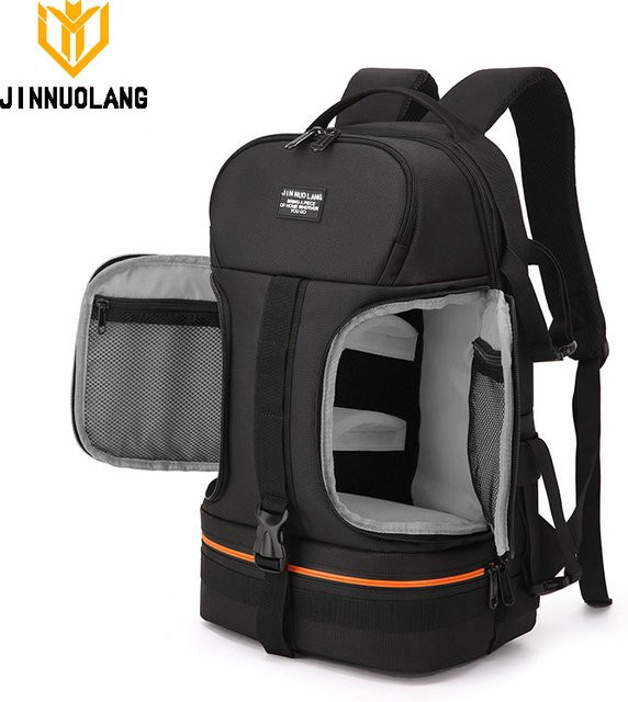 JINNUOLANG Outdoor DSLR Kamera Rucksack aus wasserdichtem Oxford-Stoff für 15,6 Zoll Laptop in Grau oder Schwarz, kompatibel mit Canon und Nikon - Bild 1
