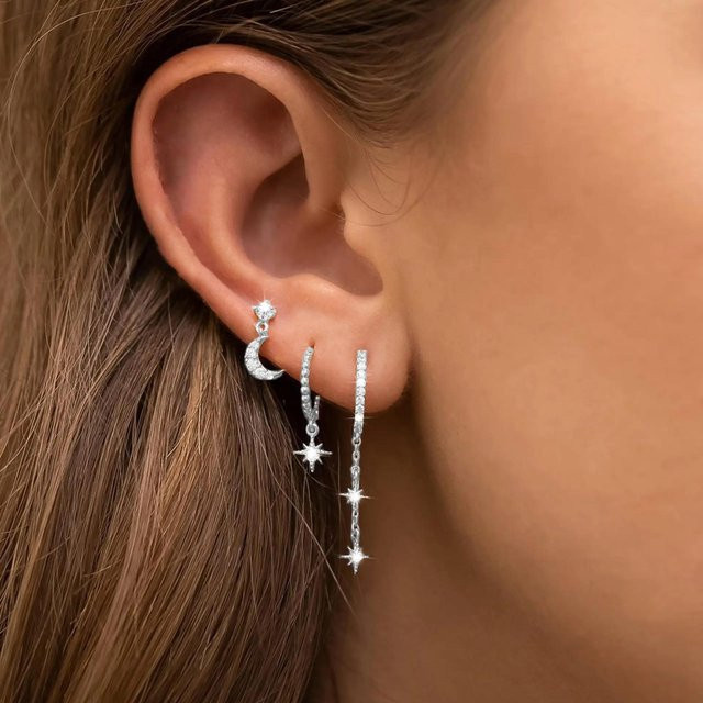Rui Di Ohrstecker 3er Set, Edelstahl, Gold, Zirkonia, Damen - Bild 1