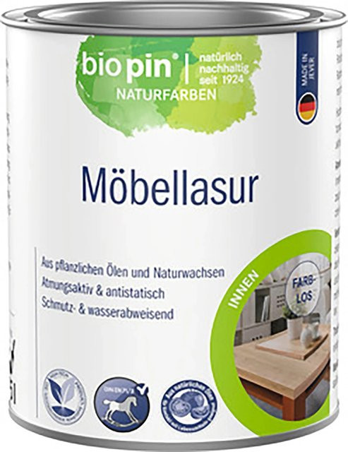 biopin Möbellasur farblos transparent satin matt 0,75 l - Bild 1