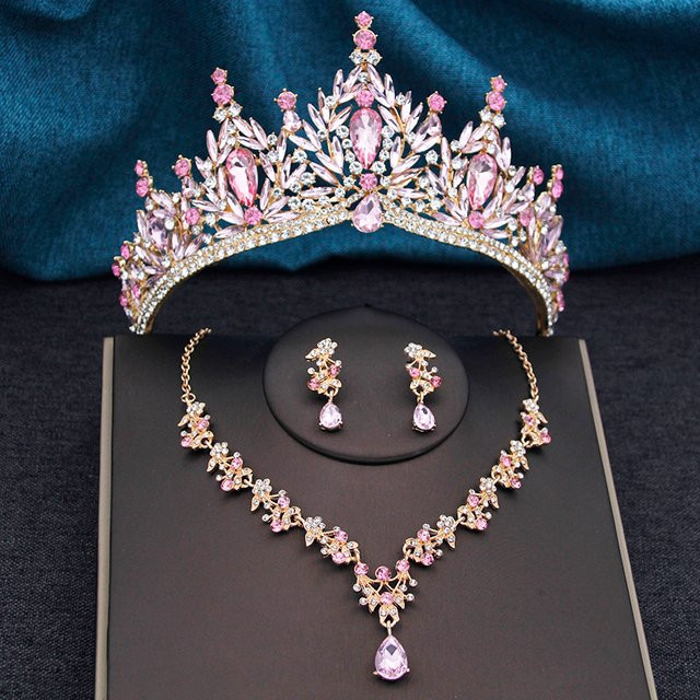 Cenmon Schmuck-Set, Krone, Halskette, Ohrringe, Kristall, Damen - Bild 1