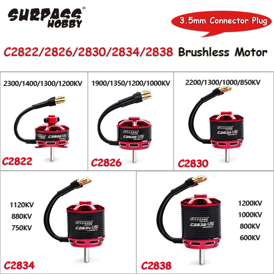 Surpass Hobby V2 C2822 C2826 C2830 C2834 C2838 Outrunner Brushless Motor, Metall, Rot - Bild 3