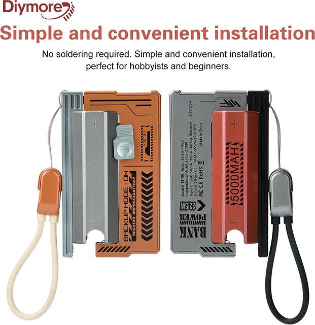 diymore DIY Powerbank-Gehäuse Orange, tragbares 22,5 W PD Gehäuse mit USB-C und integriertem Kabel, abnehmbar, ohne Batterie - Bild 1
