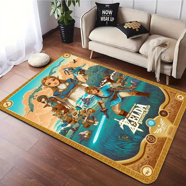 Miniso Hyrule Spiel Inspiriertes Teppich, Rutschfeste Bodenmatte aus Polyester für Wohnzimmer, Schlafzimmer oder Balkon, B/T: 120 x 80 cm, Mehrfarbig - Bild 1