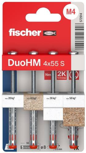 Fischer DuoHM Hohlraumdübel für Gipskarton, Durchmesser: 4 mm, Länge: 55 mm, 4 Stück, Grau - Bild 1