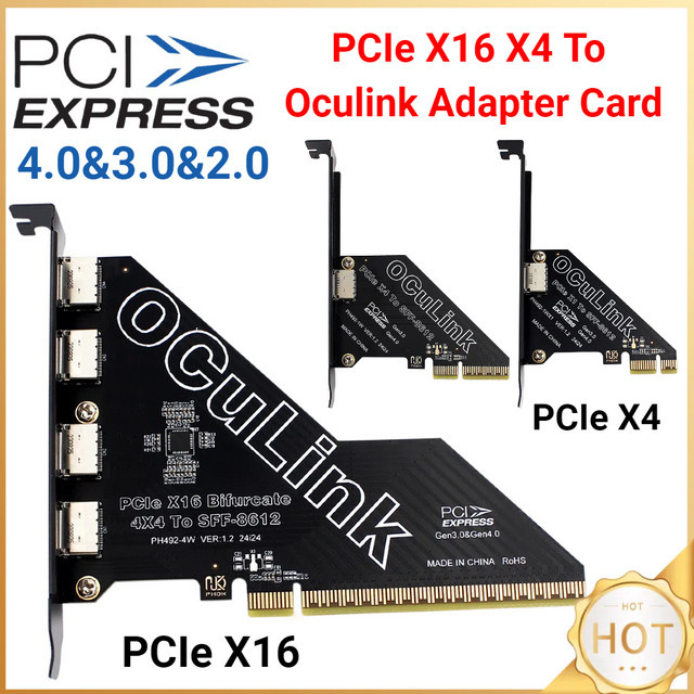 PCIe X16 zu SFF-8611 & SFF-8612 Oculink Adapterkarte, PCIe 4.0 x4 zu U.2 SSD Adapter, Schwarz - Bild 1