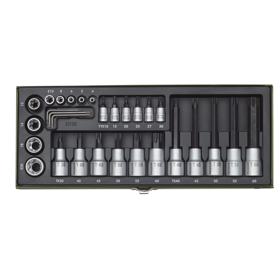 Proxxon Steckschlüsselsatz TX 1/4 Zoll und 1/2 Zoll, 29-teilig, Chrome Vanadium, Silber - Bild 2