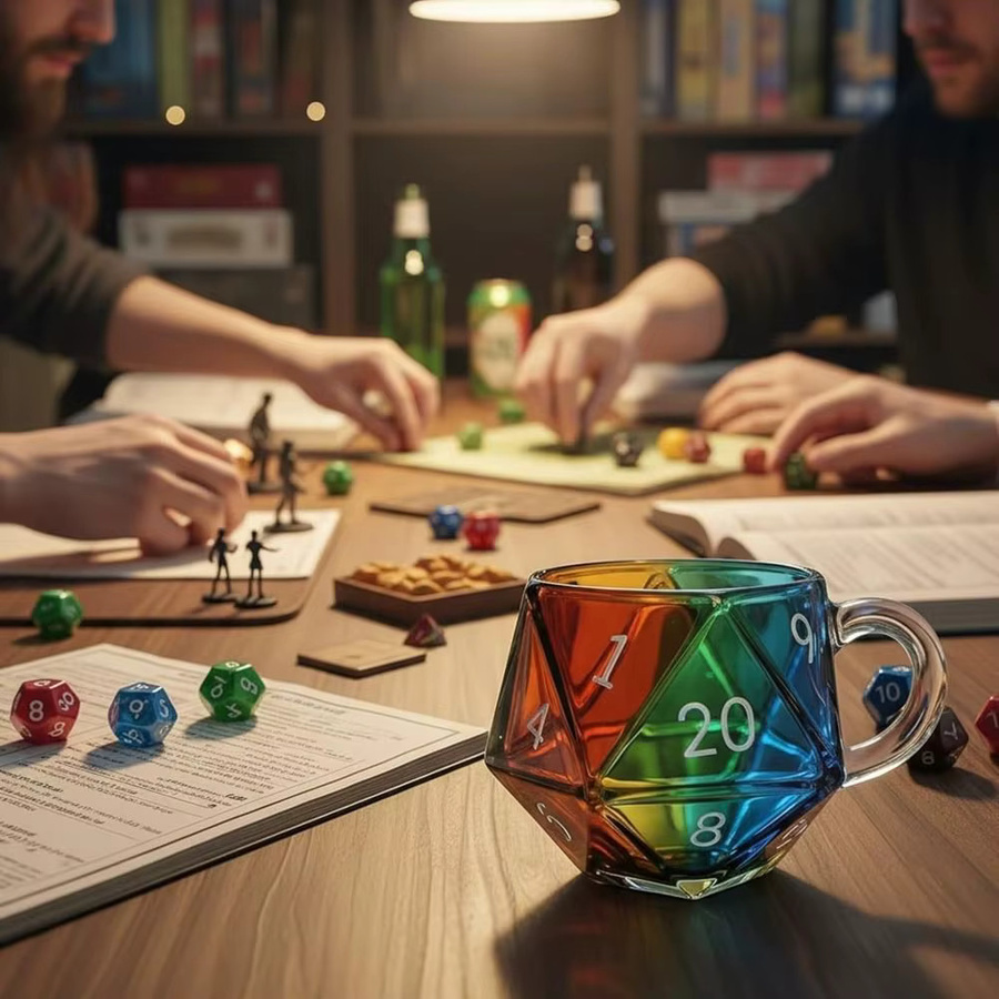 KECTTIO Regenbogen Glasbecher in geometrischer D20-Würfelform mit Griff, transparenter polyedrischer Kaffeetasse in Multicolour und Blau - Bild 3