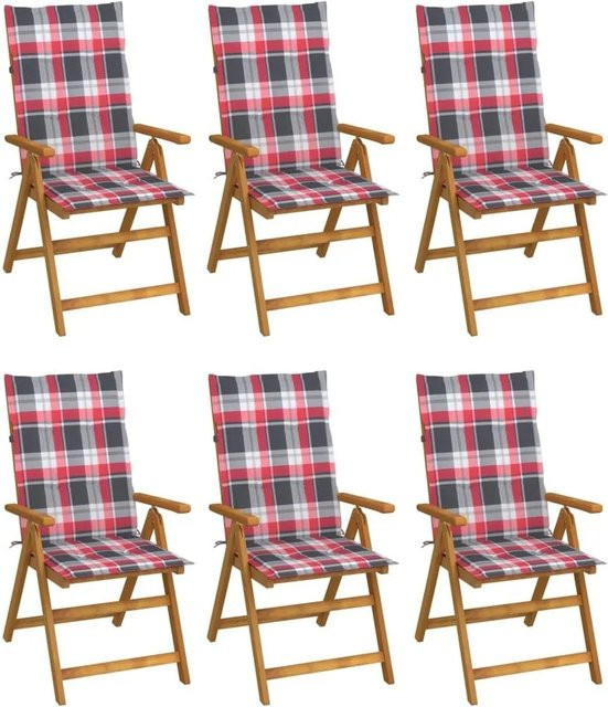 6er Set klappbare Gartenstühle von vidaXL aus Massivholz Akazie mit roten Auflagen - Bild 1