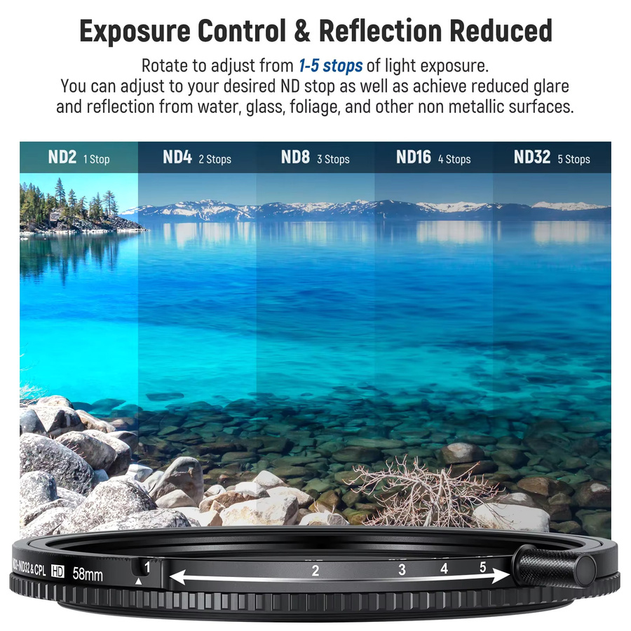 NEEWER 2in1 True Colors Multifunktions-Filter Variable ND2-ND32 und CPL Polarisationsfilter in Schwarz - Bild 4