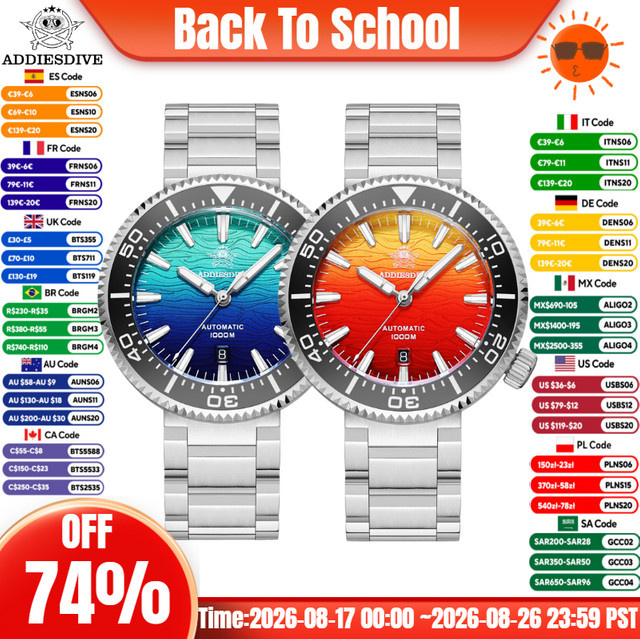 ADDIESDIVE Herrenuhr, Automatik, Edelstahl, Blau, Saphirglas, 100 ATM - Bild 1