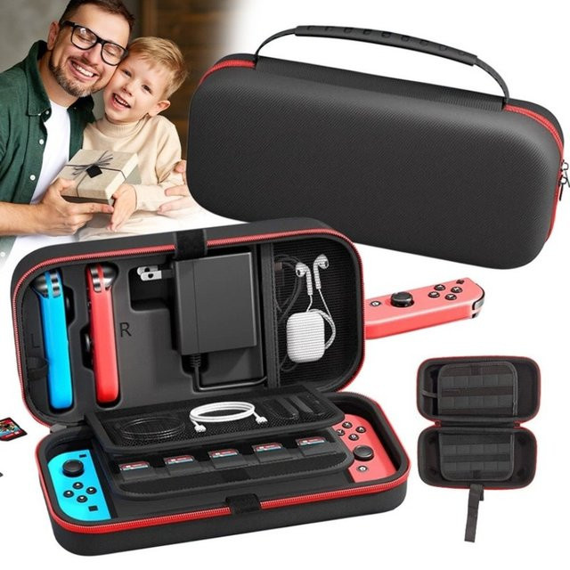 Hartschalen-Tragetasche für Nintendo Switch und OLED in Rot mit Platz für 20 Spiele und Zubehör - Bild 1